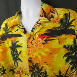 Alvish Hawaiian Shirt Mens 4XL  Sunset Yellow Orange Polyester Aloha Lightweight
